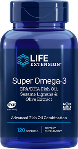 Life Extension Super Omega 3 Fish Oil EPA/DHA Fish Oil Sesame Lignans & Olive Extract 120 softgels