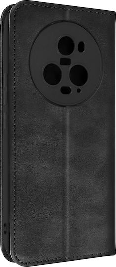 Schwarze Brieftaschenhülle mit gewebtem Muster und Video-Unterstützung für Honor Magic 5 Pro