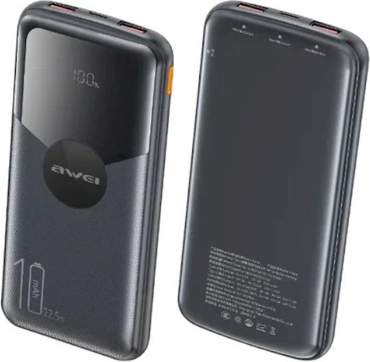 Awei P63K Power Bank 10000mAh 22.5W with 2 USB-A Ports and USB-C Port Black