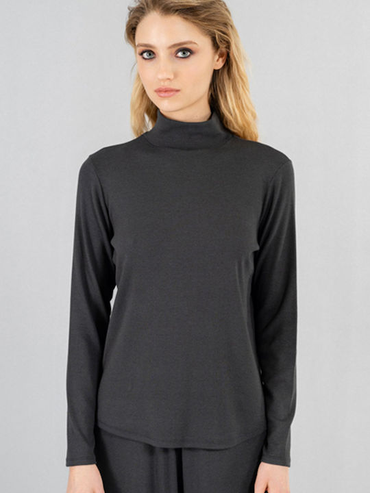 Philosophy Wear Damen Bluse Langärmelig Rollkragenpullover Anthracite