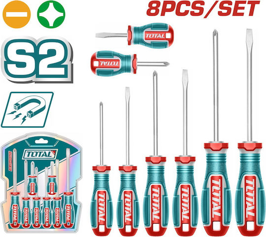 Total Set 8 Magnetic Screwdrivers with 8 Interchangeable Tips