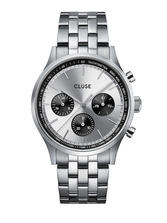 Cluse Ανδρικό Ρολόι 42mm Μπαταρίας με Ασημί Μεταλλικό Μπρασελέ
