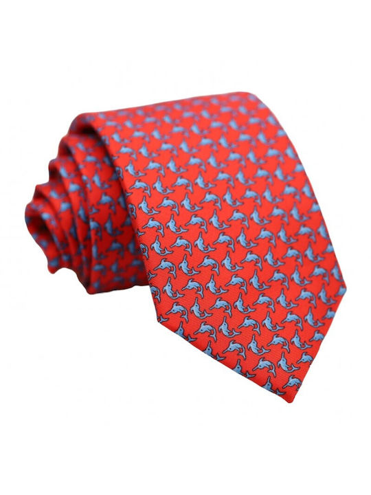 Silk Red Tie with Dolphins 7.5cm