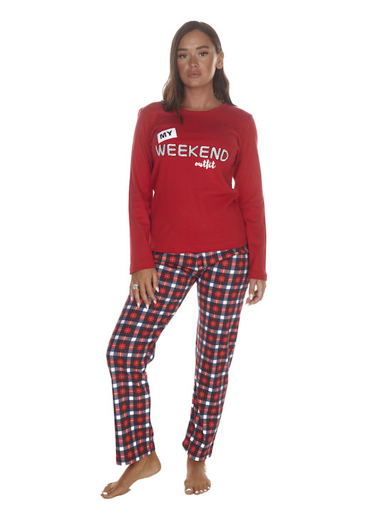 Damen-Pyjamas Logo-Karohose Rot