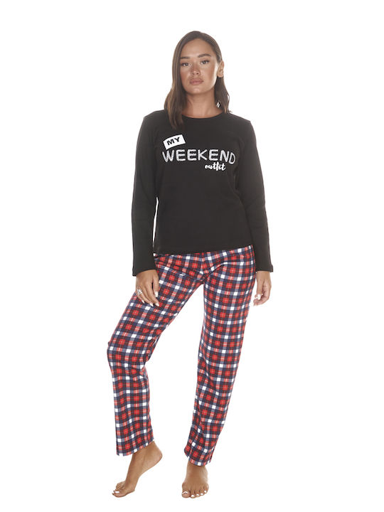 Women's Pajamas Logo Plaid Pants Black