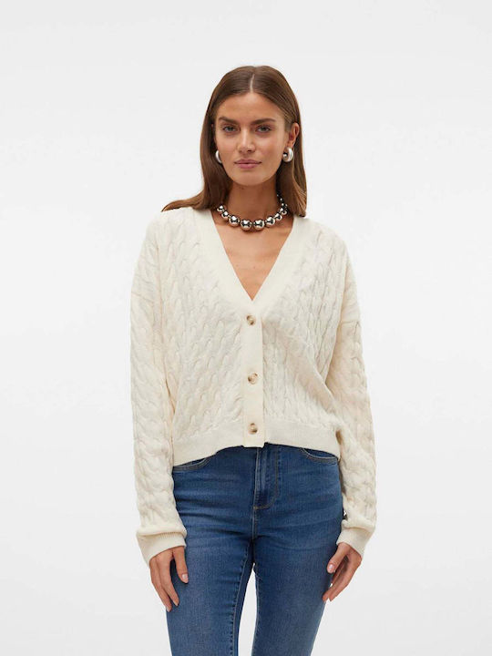 Vero Moda Γυναικεία Πλεκτή Ζακέτα σε Εκρού Χρώμα