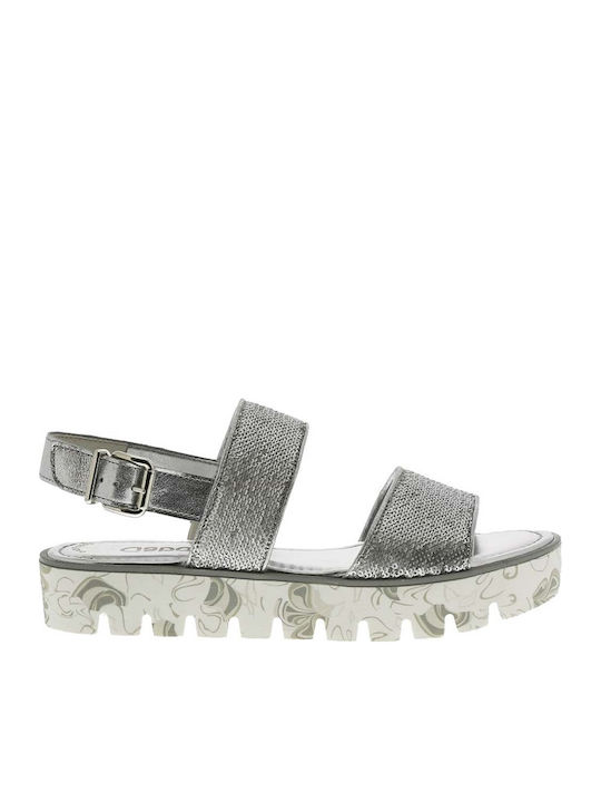 Leather Women's Flat Sandals in Silver Color