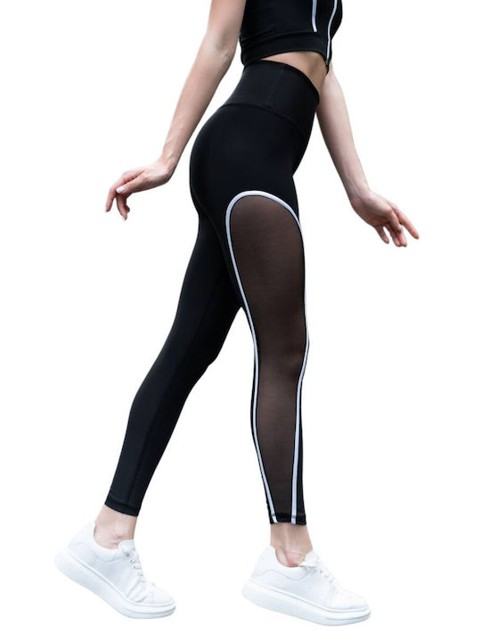 High-Waisted Push Up Shaping Leggings with Sheer Panels Q-640 Black