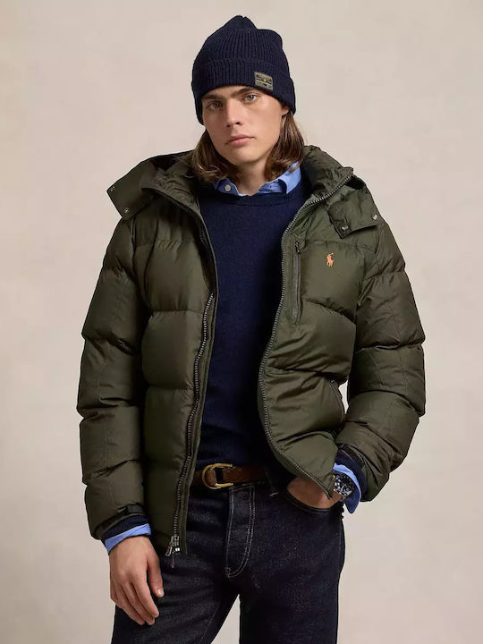 Ralph Lauren Geacă pentru bărbați de iarnă Puffer Impermeabil Verde închis