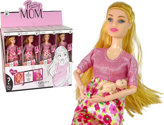 Lean Toys Baby Puppe Baby-Puppe Schwanger Rosa Kleid Blumen für 3+ Jahre alt+ Jahre 30cm.