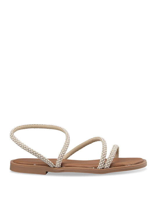 Tsouderos Shoes Women's Flat Sandals in Beige Color