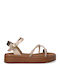 Women's Flat Sandals with Strap in Gold Color
