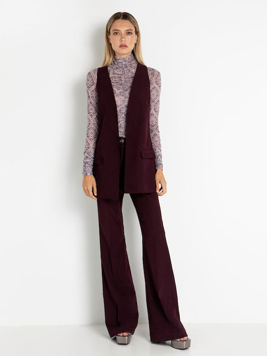 Toi&Moi Women's Fabric Trousers in Bootcut Fit Purple