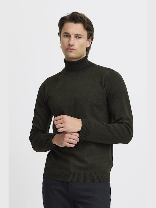 Blend Men's Long Sleeve Blouse Turtleneck Haki