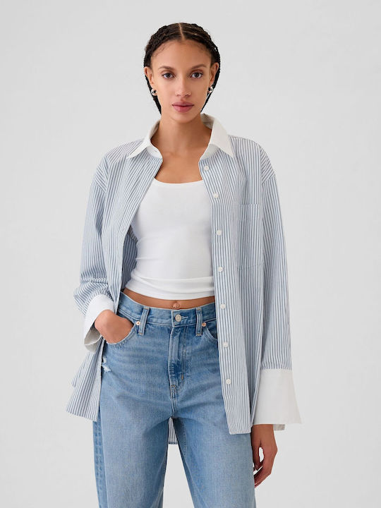 Οργανικό Βαμβάκι Big Shirt Πουκάμισο Blue White Stripe