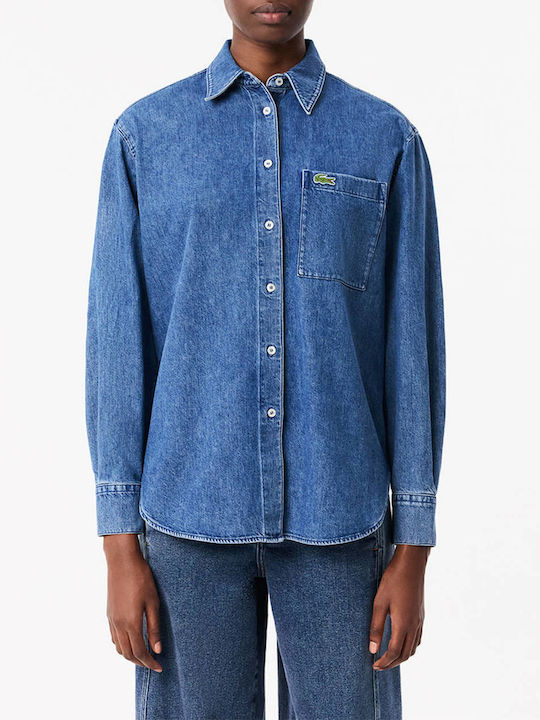 Lacoste Mânecă lungă Femei Gin Cămașă Denim Blue