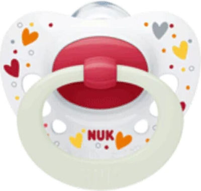 Nuk Orthodontic Pacifier Silicone Signature Hearts White - Red Night with Case for 18-36 months 1pcs