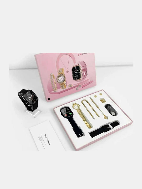 Πολυτελές Σετ Κοσμημάτων Ανδρικό Smartwatch Bracelet &γυναικείο Ρολόι Quartz Μαύρο