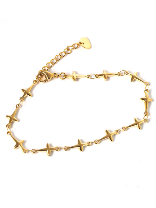 Bracelet Chain with Cross design made of Steel Gold Plated