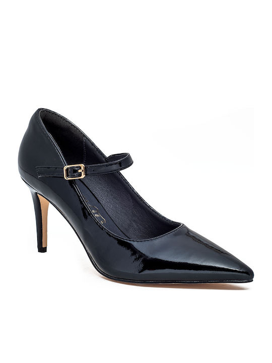 Patent Leather Black Heels with Strap