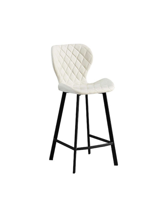 Hocker Bar mit Rückenlehne Gepolstert mit Stoff Martin Off White 2Stück 48x46x65cm