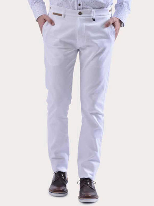 Vittorio Artist Men's Trousers Chino Elastic in Slim Fit White