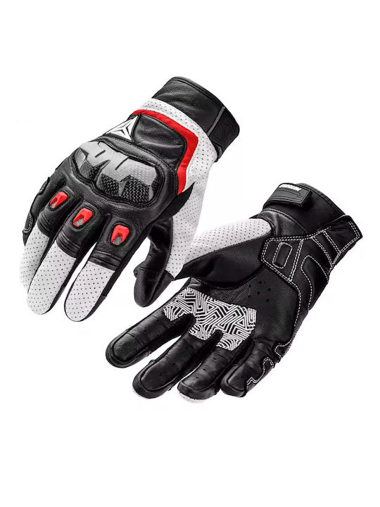 Motowolf Men's Motorcycle Gloves Leather Waterproof White