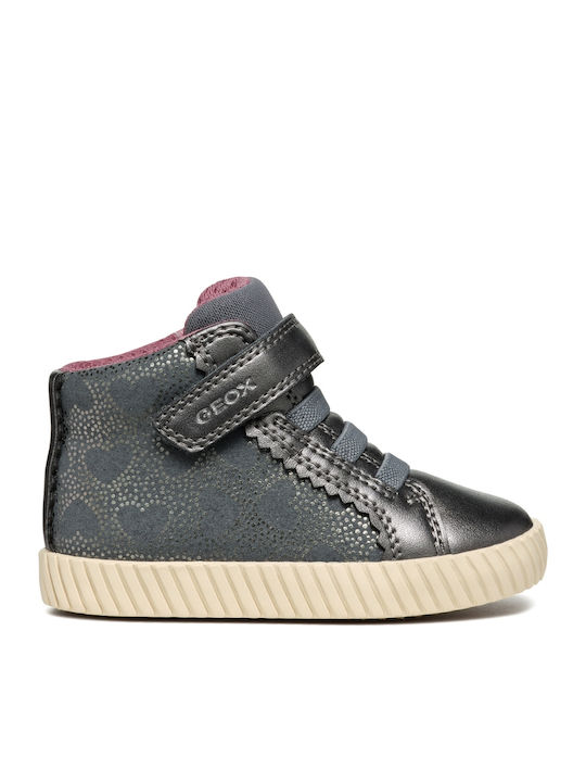 Leather Kids Boots with Velcro Gray