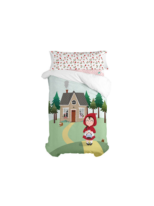 HappyFriday Mr Fox Red Riding Hood Set Kids Duvet Cover Single with Pillowcase Cotton Red 155x220cm