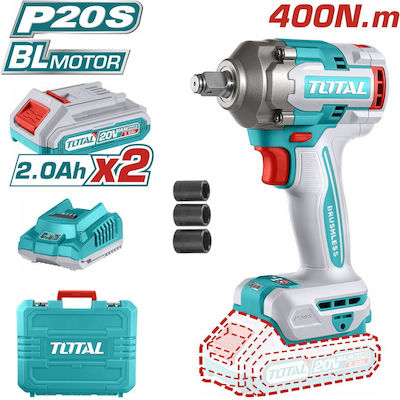 Total Brushless Μπουλονόκλειδο 20V 2x2Ah με Υποδοχή 1/2"