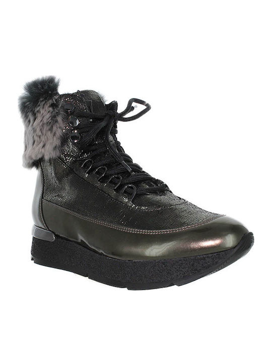 Hogl Leather Women's Ankle Boots with Fur Green