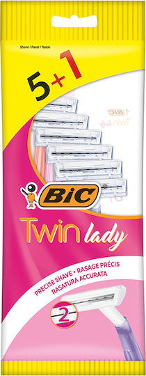 BIC Twin Lady Aparat De Ras Corp Cu Capete De Schimb 2 Lame Și Bandă Lubrifiantă Pentru Piele Sensibilă 5 Bucăți