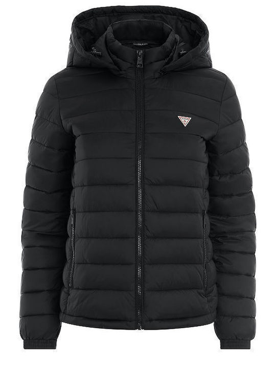Guess Women's Short Puffer Jacket for Winter with Hood Black