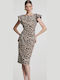 Midi Evening Dress with Ruffles Beige