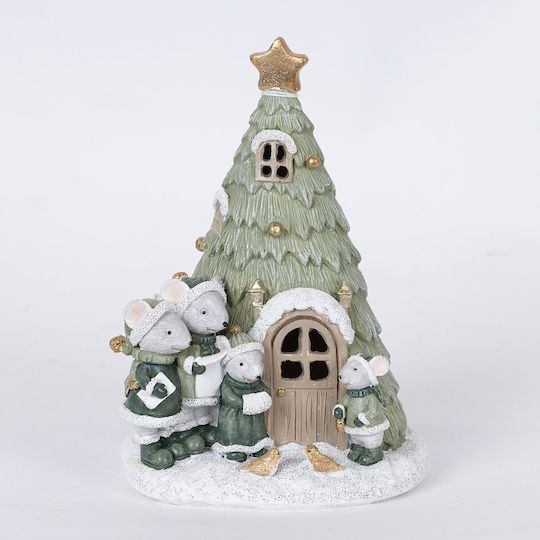 Christmas Decorative Illuminated Plastic Tree 17cm Battery Green Tree with Mice