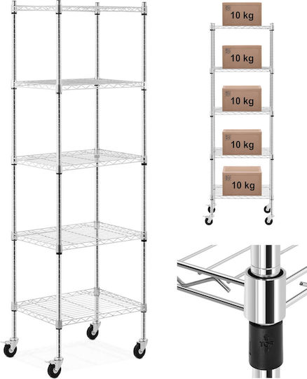 Wire Mesh Storage Rack On Wheels 5 Shelves Up To 50 Kg 60x45x186 Cm