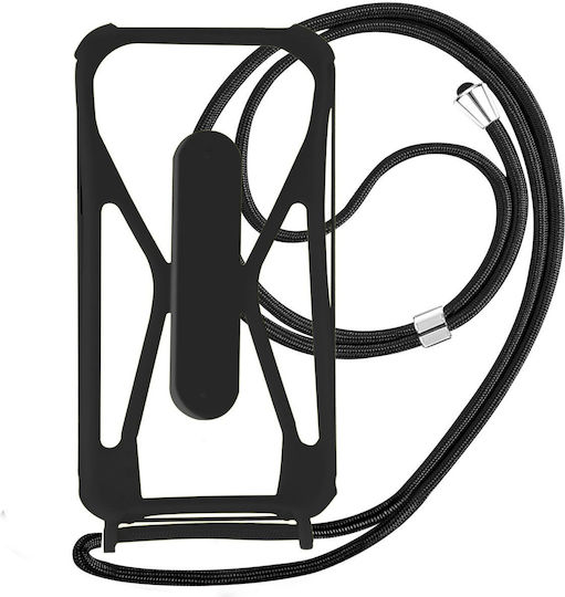 Universelle Silikon-Lanyard-Smartphone-Hülle mit Stoßfängerecken und Ständer, Schwarz