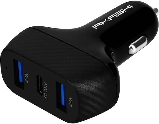 Auto-Ladegerät 37W Dual USB 3.0 + 1x USB-C Power Delivery Akashi Schwarz