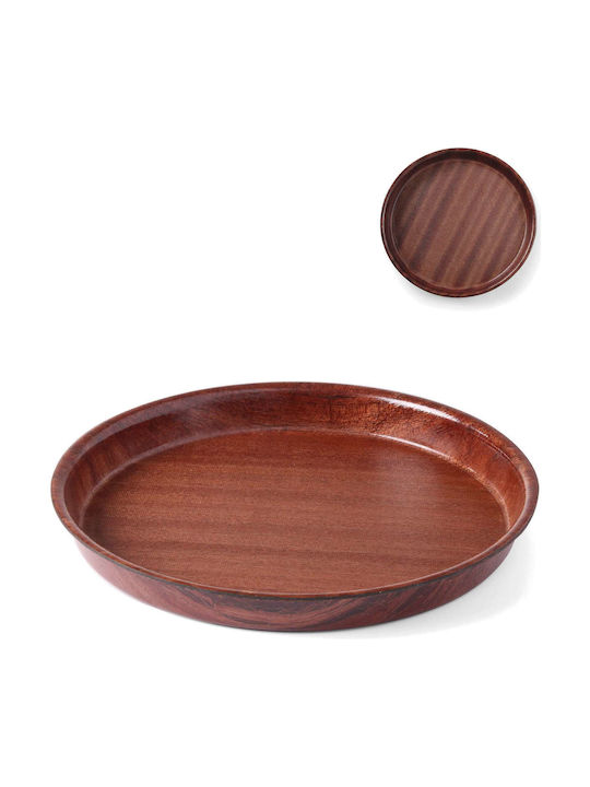 Hendi Lemnos Rotund Tavă de Servire Antiderapant cu Mânere în Culoare Maro 42x42x3cm 1buc