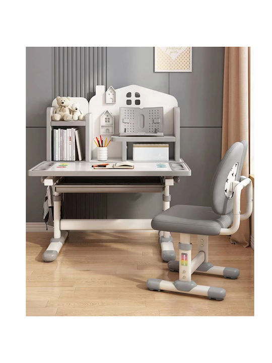 Kids Desk with Library made of Melamine Gray 80x60x109cm JCHG20GREY