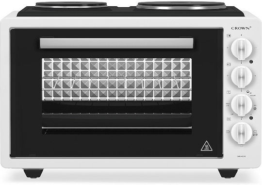 Crown Electric Countertop Oven 42lt with 2 Burners White