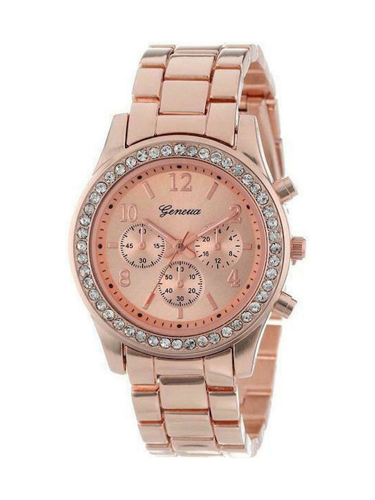 PS Silver Women's Watch with Pink Gold Metal Bracelet