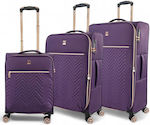 Diplomat Travel Suitcases Fabric Purple with 4 Wheels Set of 3pcs