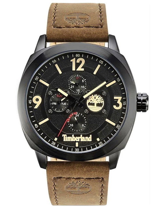 GuelphZ Ανδρικό Ρολόι 46mm Μπαταρίας με Μαύρο Δερμάτινο Λουράκι