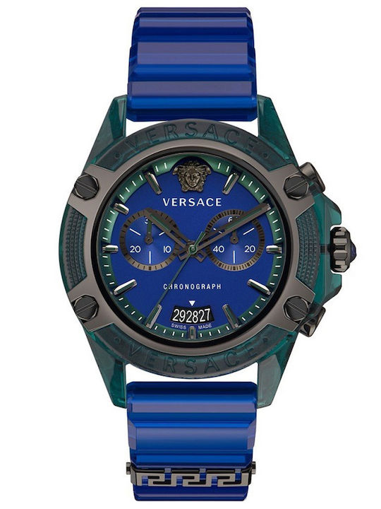 Versace Icon Active Ανδρικό Ρολόι 44mm Χρονογράφος Μπαταρίας με Μπλε Καουτσούκ Λουράκι