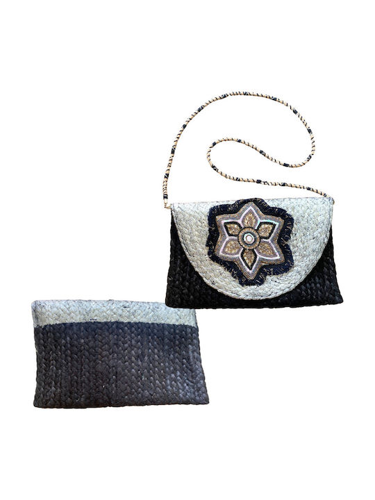 Damen Handgemachte Indische Strohtasche Tara Schwarz Solo Me Einheitsgröße Clutch12
