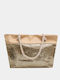 Beige Beach Bag Bronze Sequins Μπεζ One Size