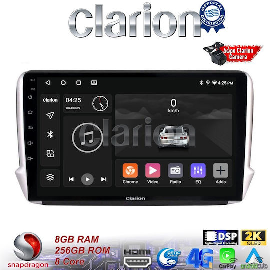 Clarion Ηχοσύστημα Αυτοκινήτου για Peugeot 208 2012> (Bluetooth/USB/WiFi/GPS/Apple-Carplay/Android-Auto) με Οθόνη Αφής 9"