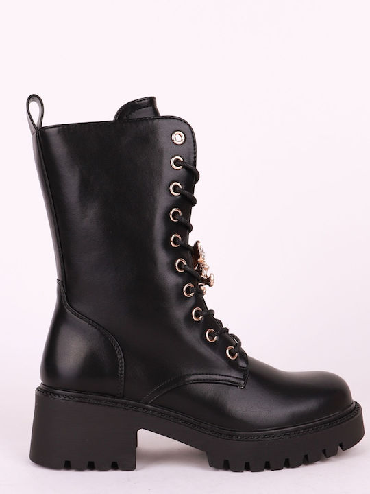 Ideal Shoes Damen Knöchelstiefel aus Lackleder Schwarz