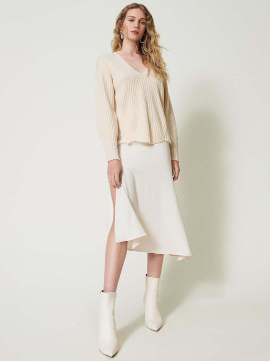 Twinset High Waist Midi Skirt in Beige color